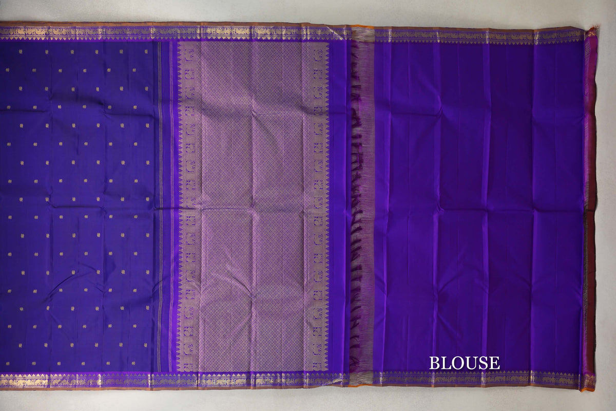 Deep Violet Purple Vintage Kanjivaram Silk Saree blouse