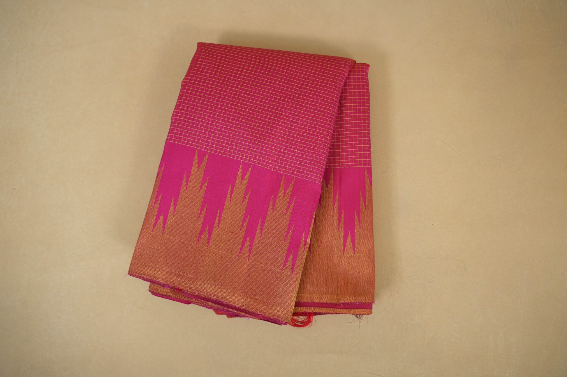 Pink zari checks with Temple Borders Kanjivaram Silk Saree