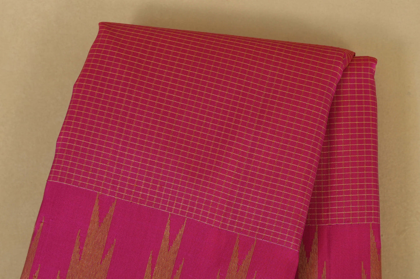 Pink zari checks with Temple Borders Kanjivaram Silk Saree body