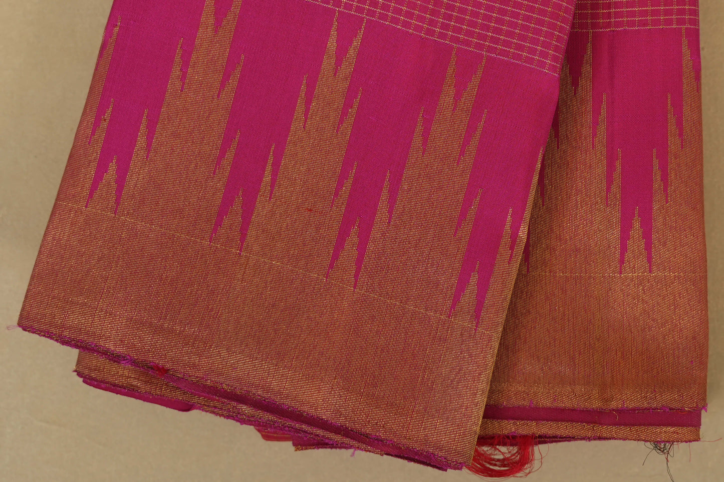 Pink zari checks with Temple Borders Kanjivaram Silk Saree borders