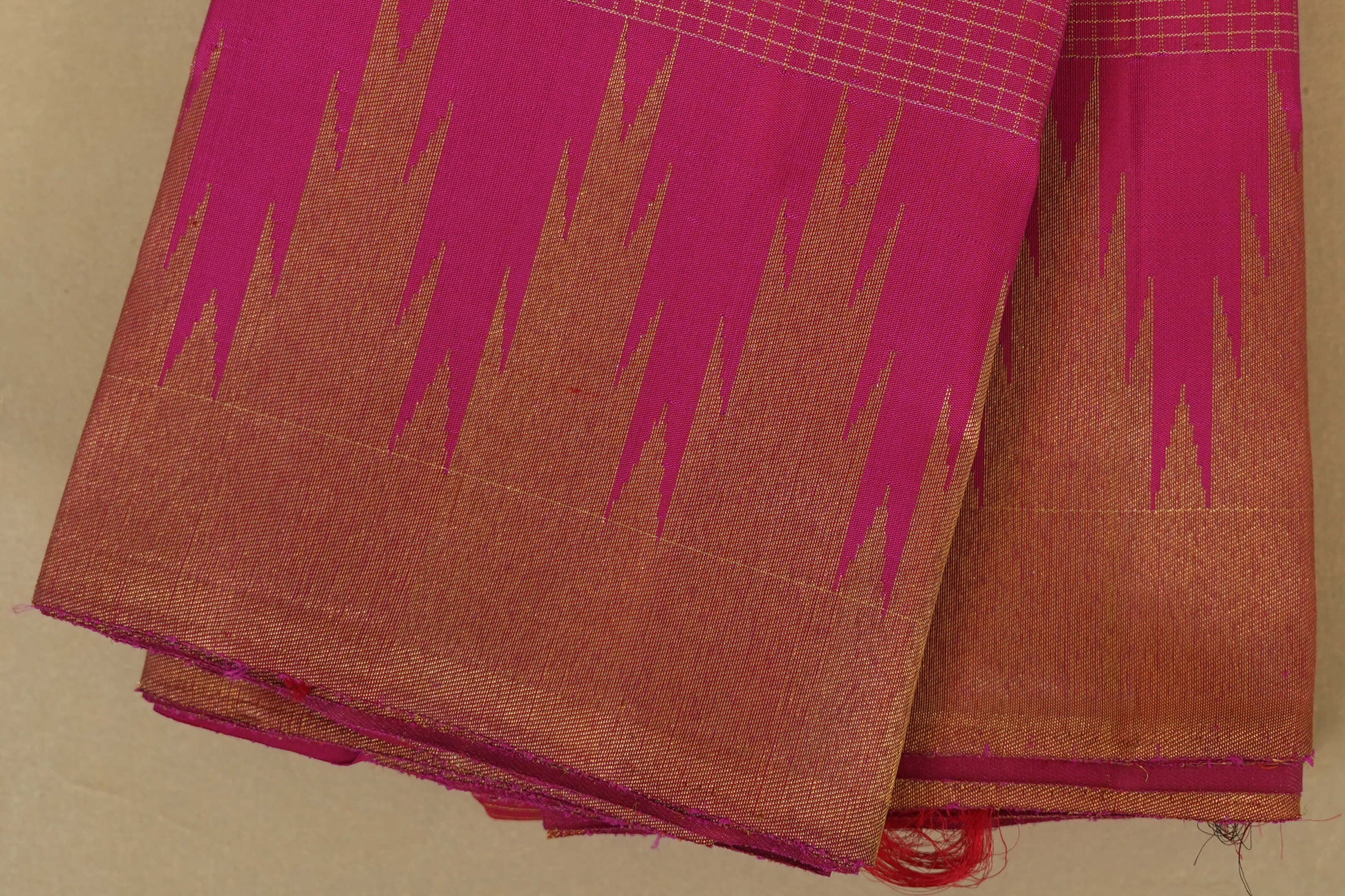 Pink zari checks with Temple Borders Kanjivaram Silk Saree borders
