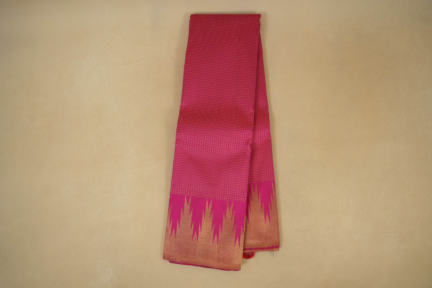 Online Pink zari checks with Temple Borders Kanjivaram Silk Saree