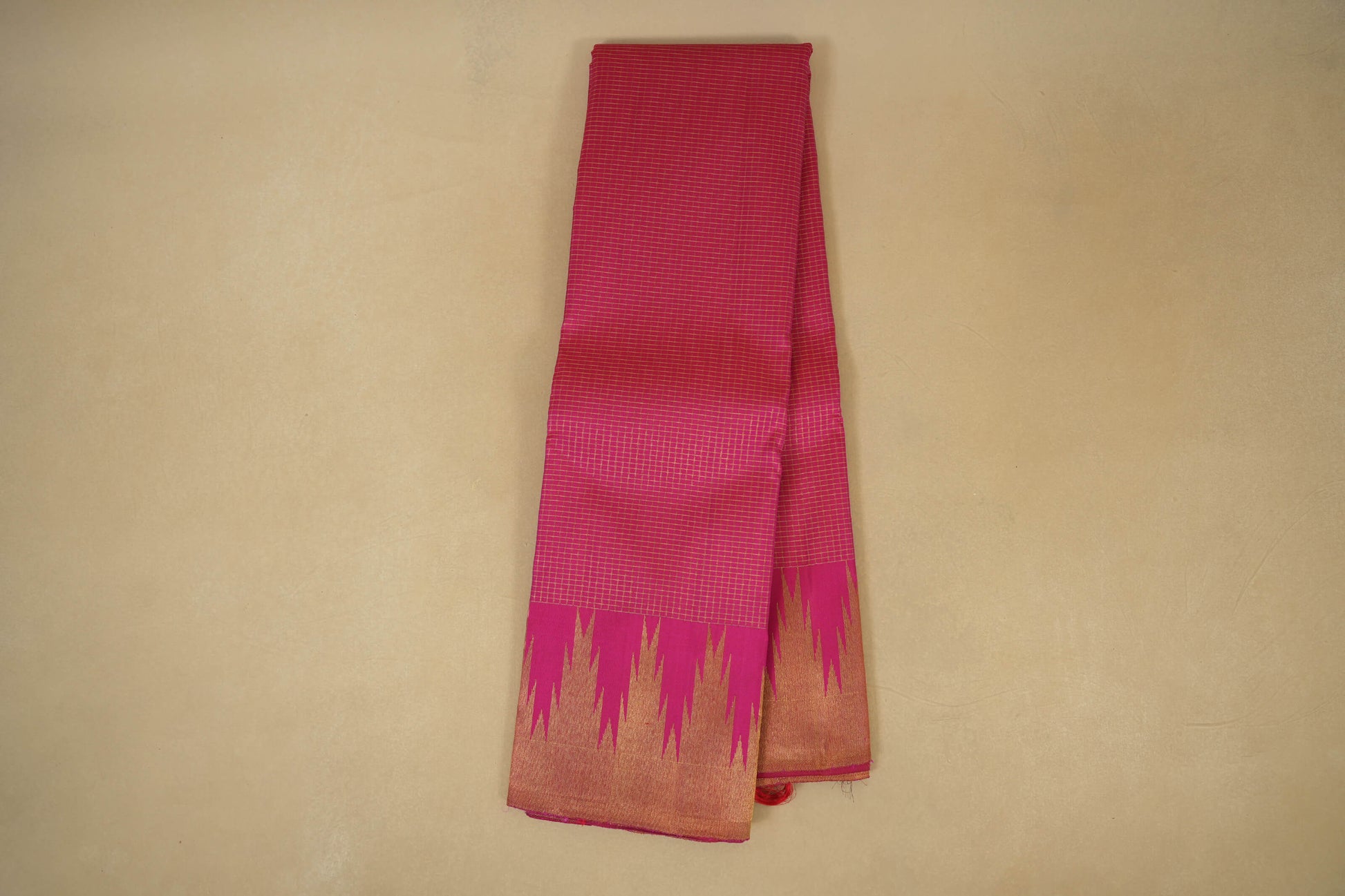 Online Pink zari checks with Temple Borders Kanjivaram Silk Saree