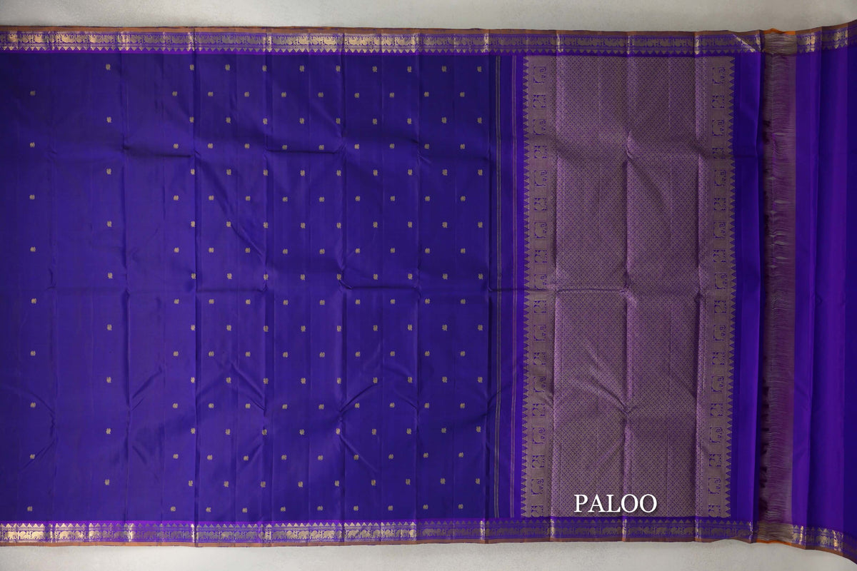 Deep Violet Purple Vintage Kanjivaram Silk Saree paloo