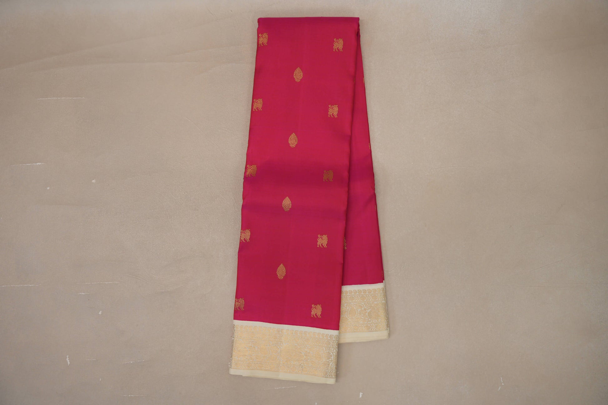 Online Rani Pink with Cream Borders Vintage Kanjivaram Silk Saree 