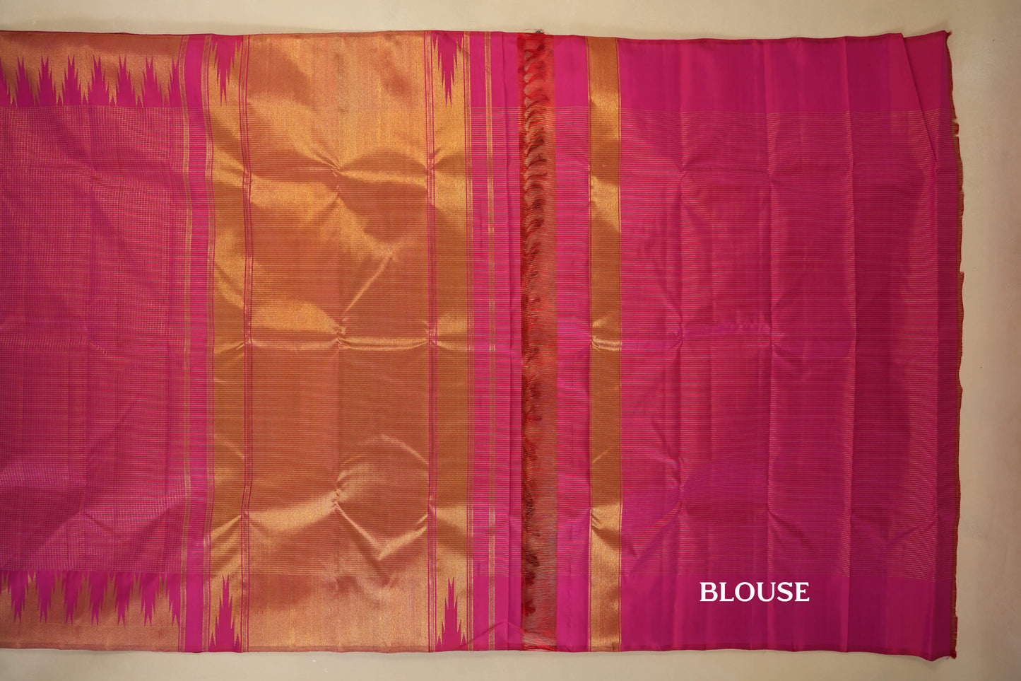 Pink zari checks with Temple Borders Kanjivaram Silk Saree blouse