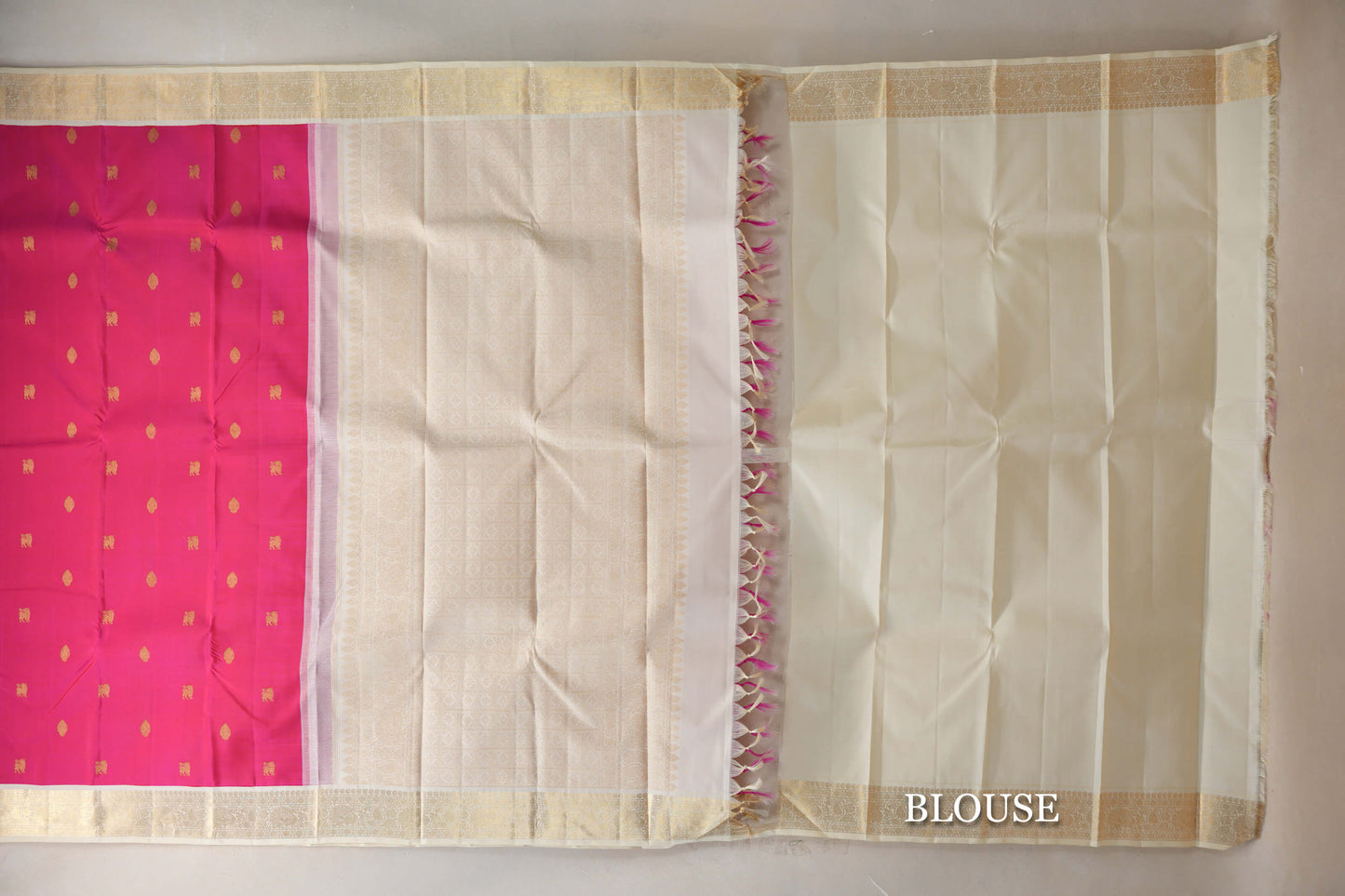 Rani Pink with Cream Borders Vintage Kanjivaram Silk Saree blouse