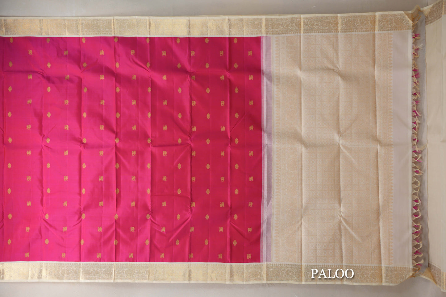 Rani Pink with Cream Borders Vintage Kanjivaram Silk Saree paloo