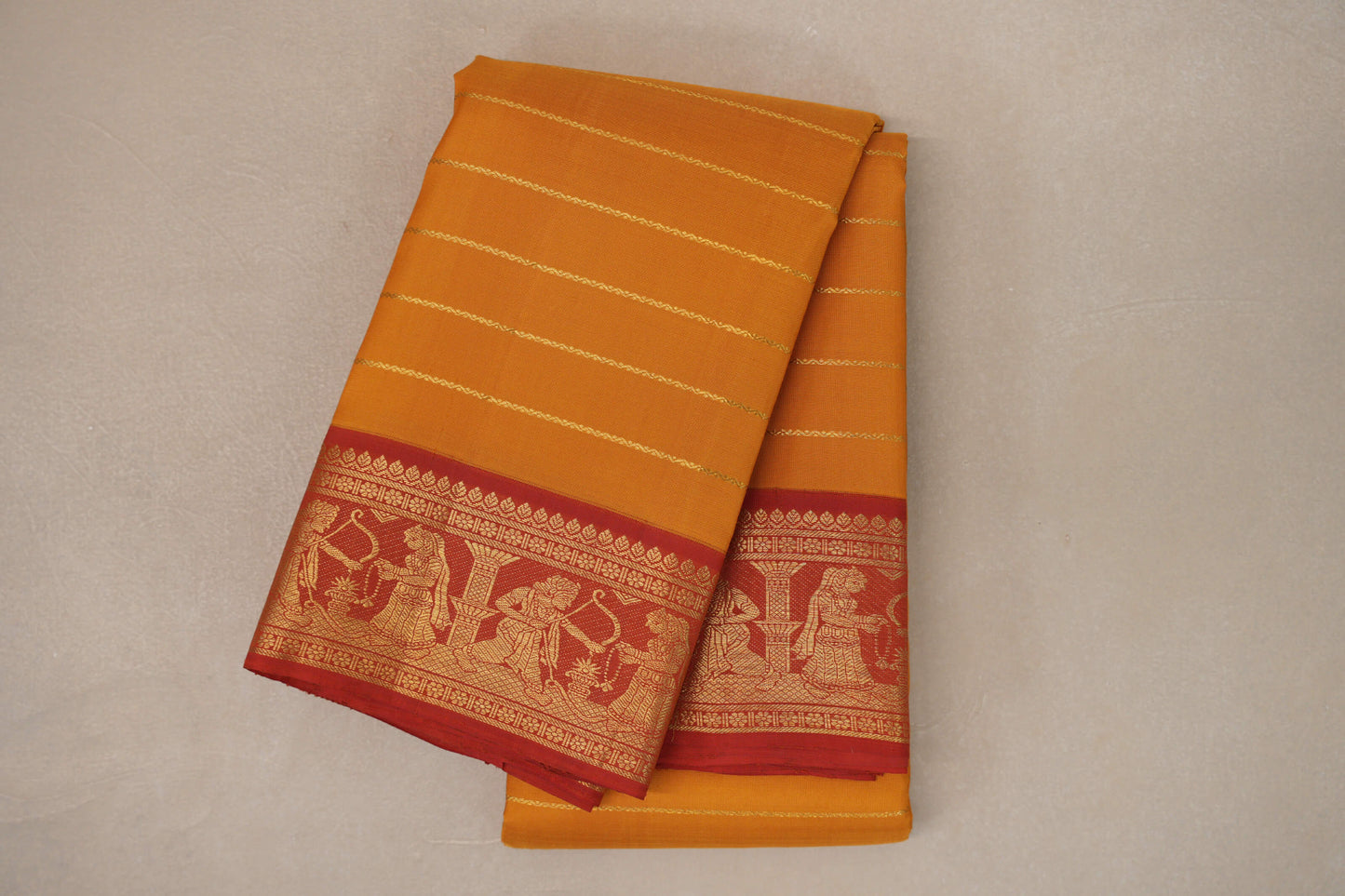 Mango Yellow with Reddish Orange Borders Vintage Kanjivaram Silk Saree