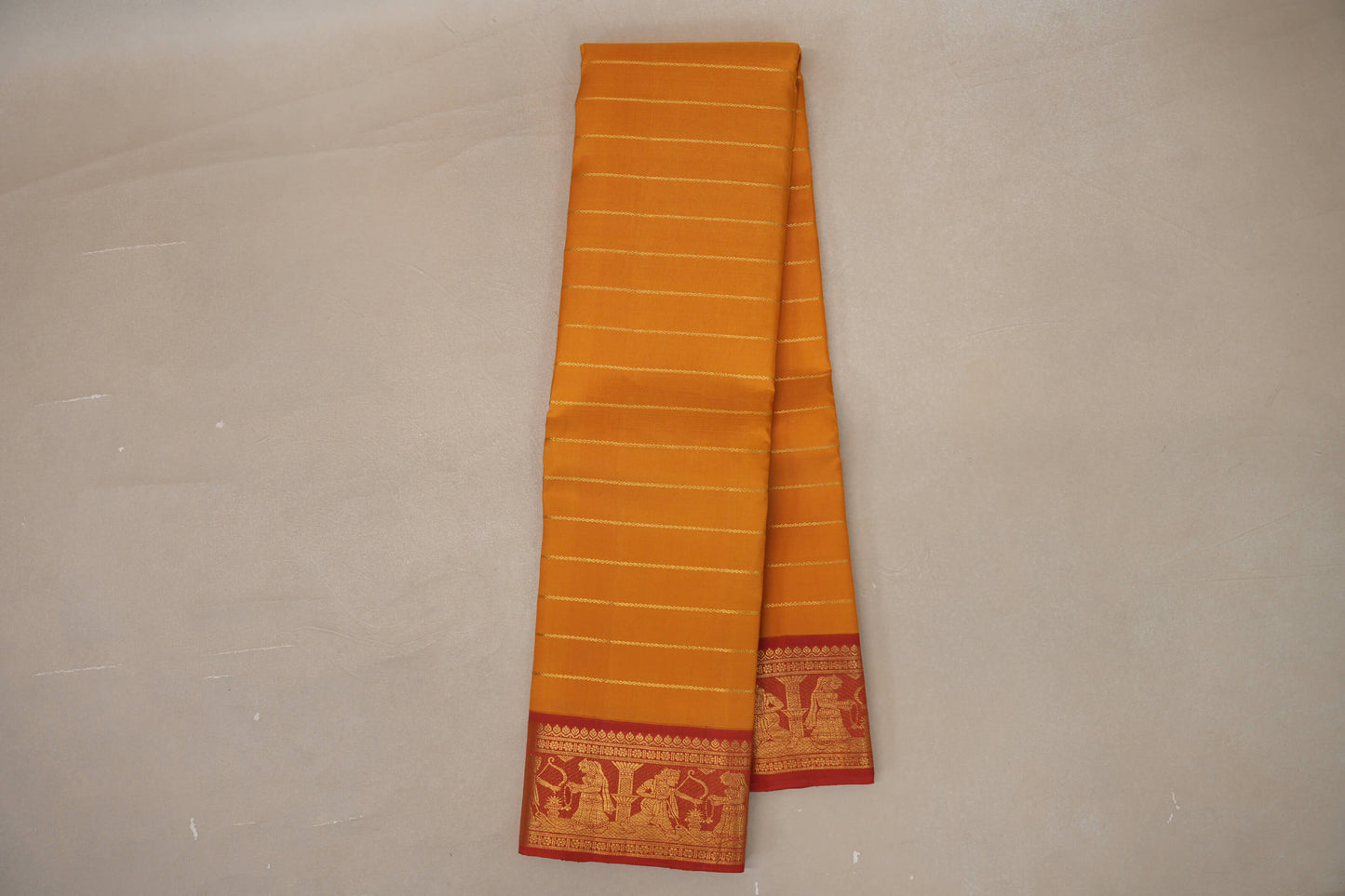 Beldhari Mango Yellow with Reddish Orange Borders Vintage Kanjivaram Silk Saree