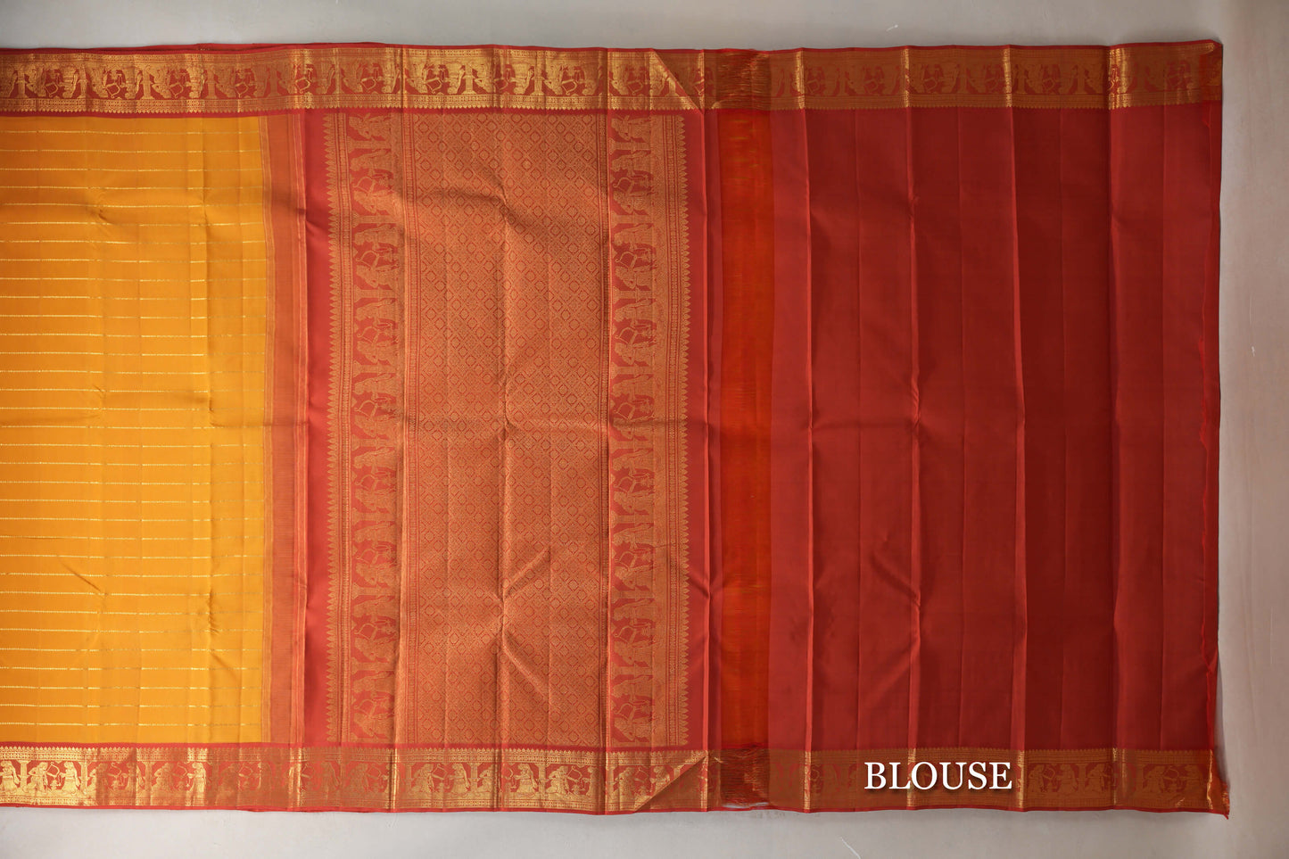 Mango Yellow with Reddish Orange Borders Vintage Kanjivaram Silk Saree blouse