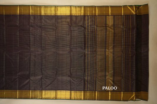 Deep Brown Vaira Oosi Kanjivaram Silk Saree paloo