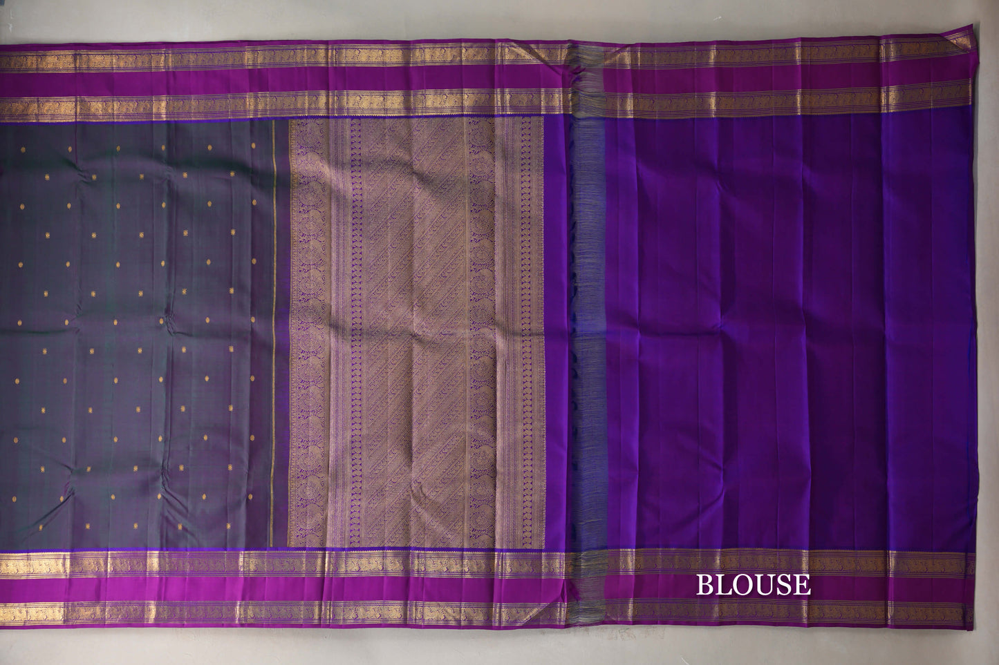 Dual Tone of Magenta and Green Vintage Kanjivaram Silk Saree blouse