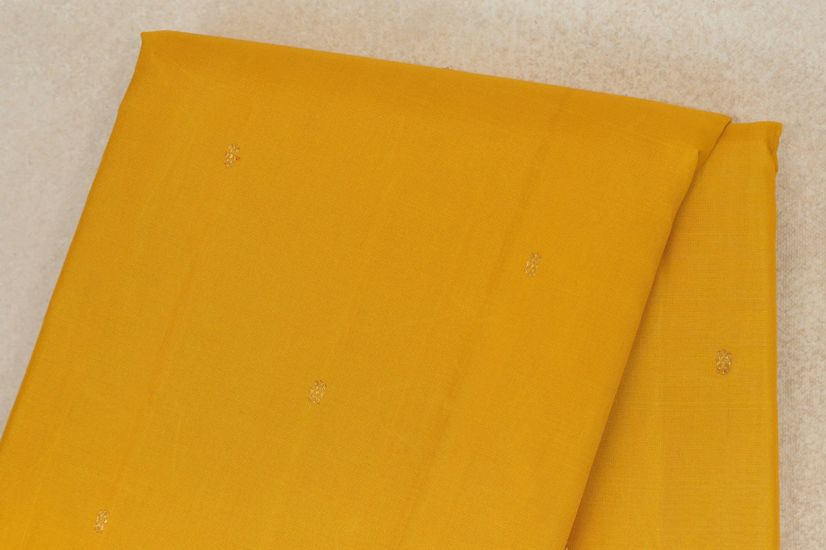 Turmeric Yellow with Bright Orange Borders with Leaf Green Selvedge Vintage Kanjivaram Silk Saree body