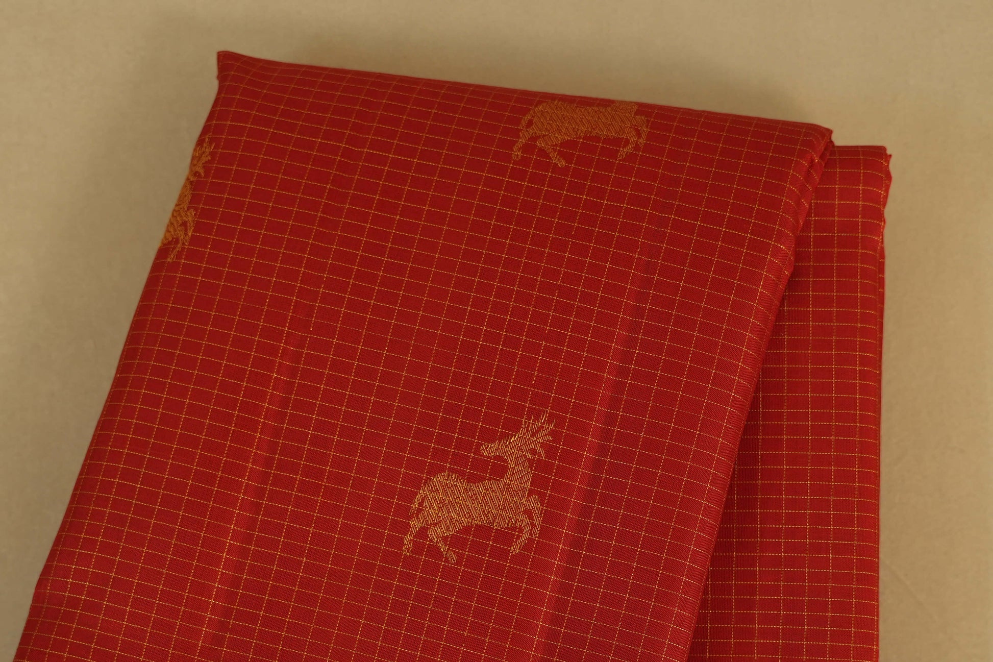 Chilli red zari checks Kanjivaram Silk Saree body