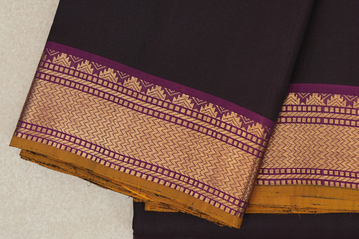 Deep Plum Brown with Deep Magenta with Mustard Oil Selvedge Borders Vintage Kanjivaram Silk Saree border