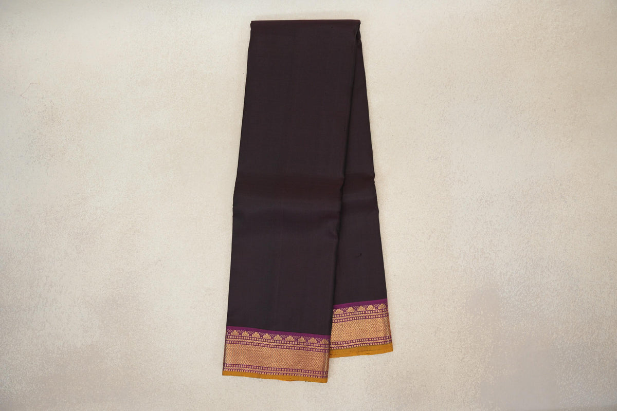 Deep Plum Brown with Deep Magenta with Mustard Oil Selvedge Borders Vintage Kanjivaram Silk Saree