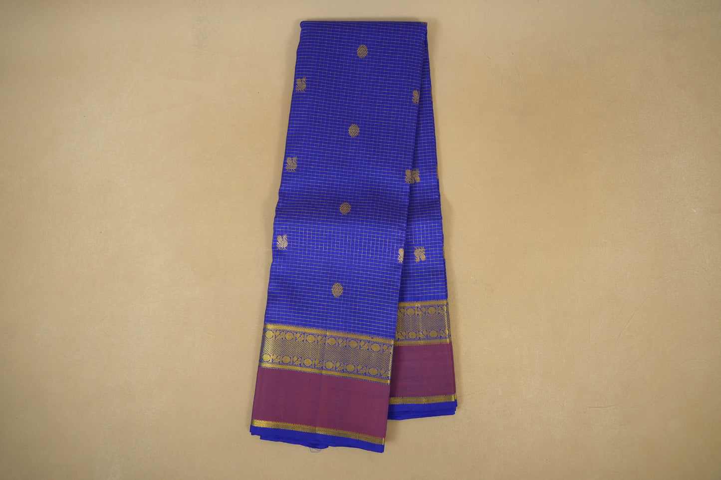 Online Ink Blue with Light Brown Borders Kanjivaram Silk Saree