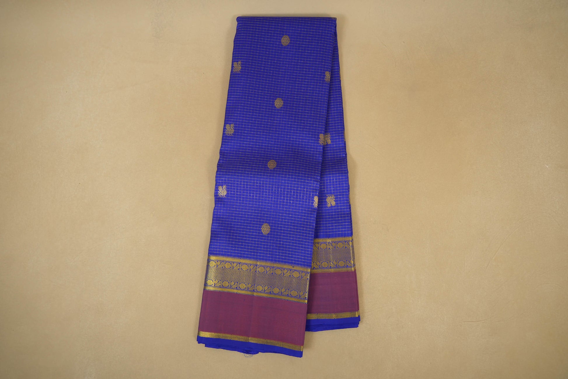 Online Ink Blue with Light Brown Borders Kanjivaram Silk Saree