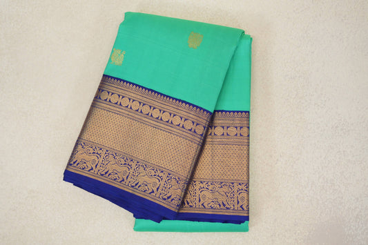folded Aqua Green Vintage Kanjivaram Silk Saree