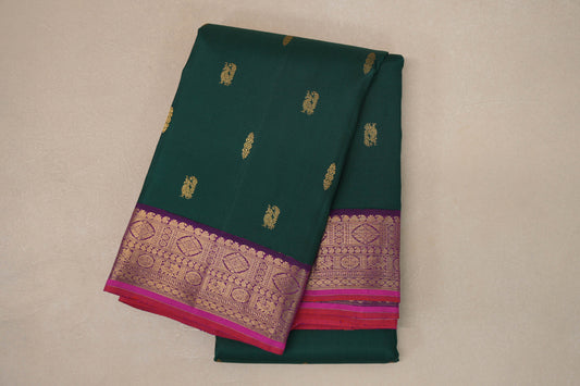 Deep Green with Deep Violet Borders Vintage Kanjivaram Silk Saree 