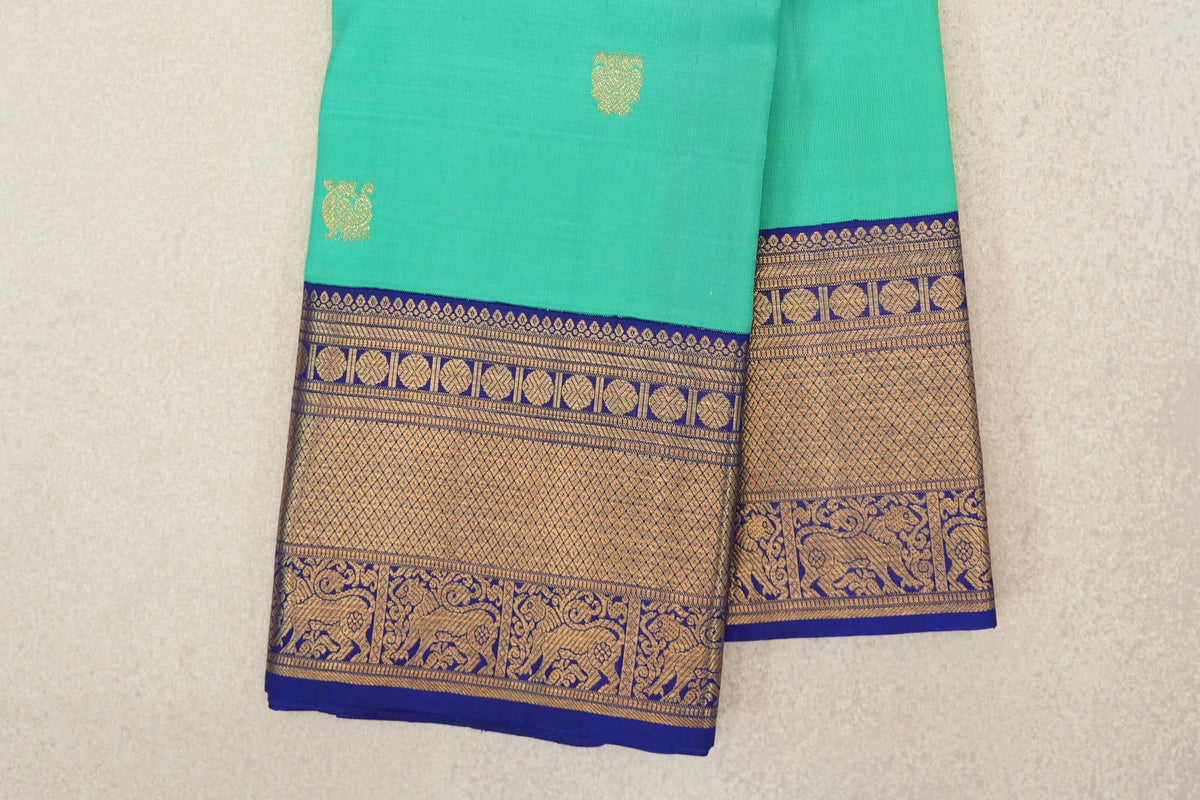Aqua Green Vintage Kanjivaram Silk Saree border zoom
