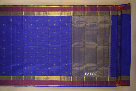 Ink Blue with Light Brown Borders Kanjivaram Silk Saree paloo