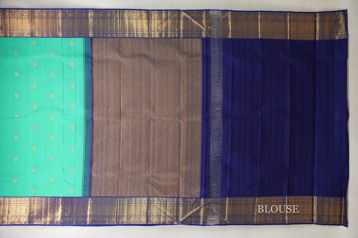 Aqua Green Vintage Kanjivaram Silk Saree blouse