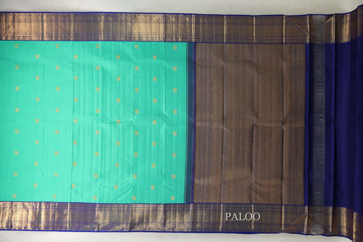 Aqua Green Vintage Kanjivaram Silk Saree paloo