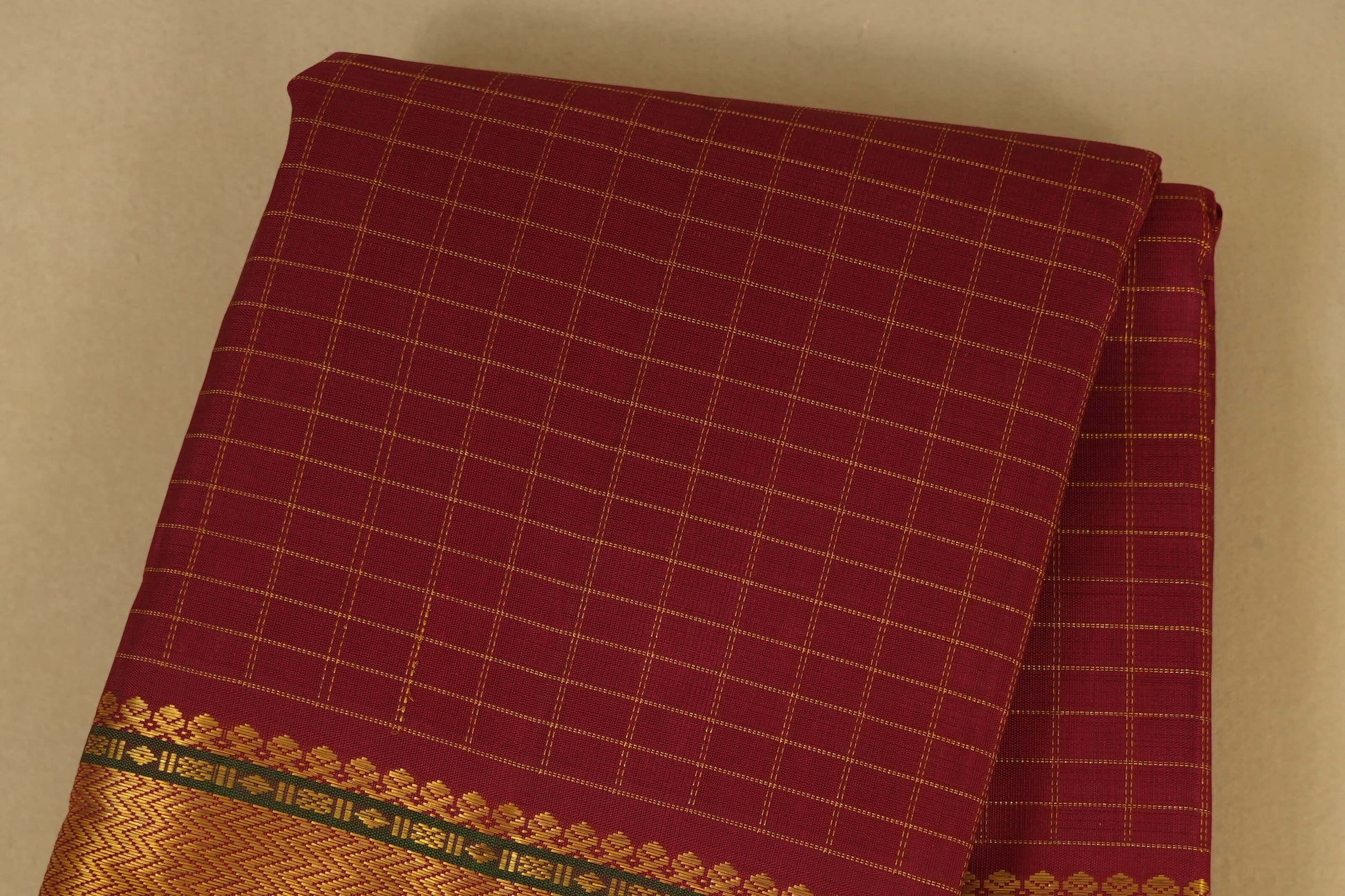 Maroon zari checks Kanjivaram Silk Saree body