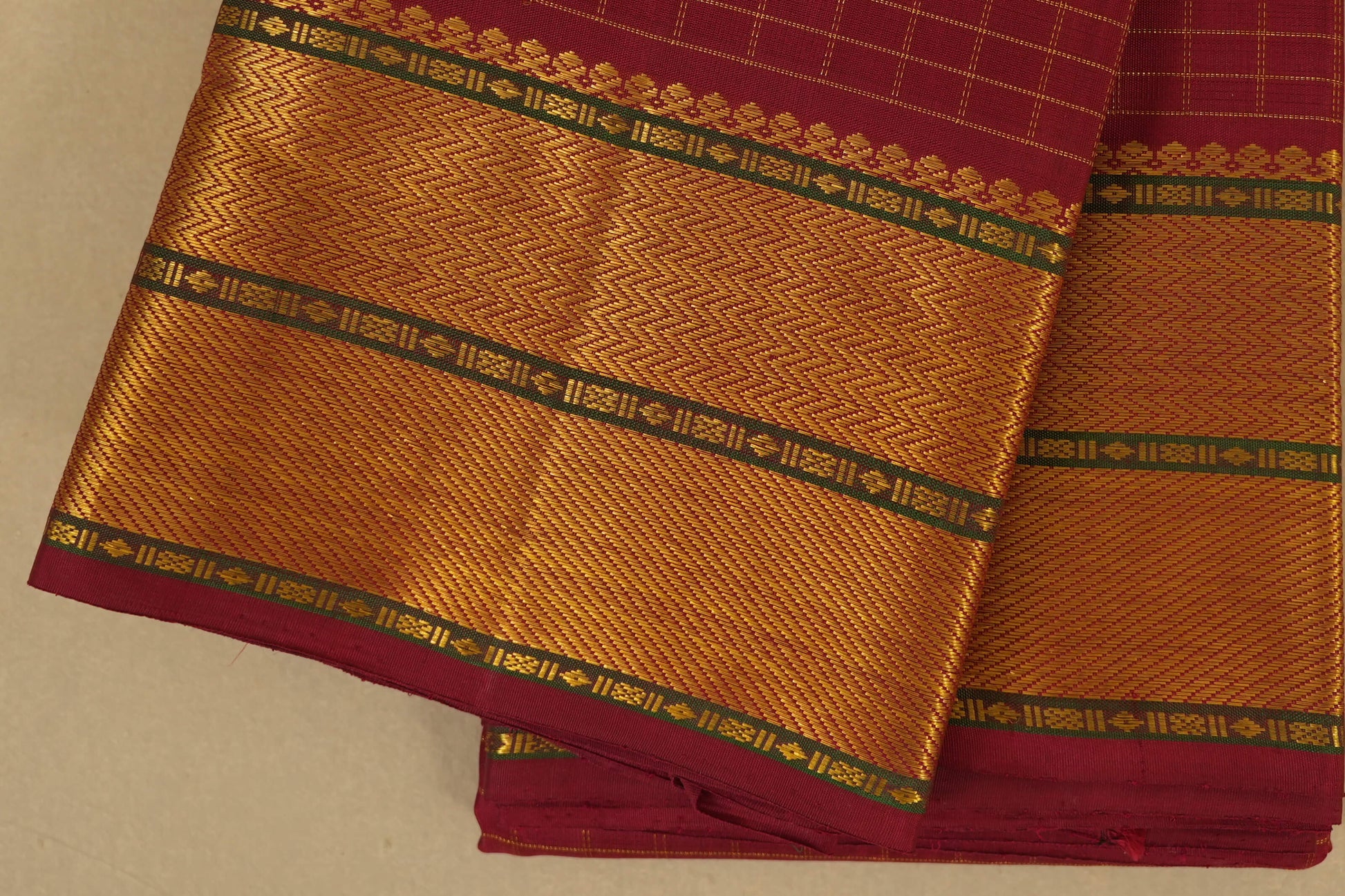 Maroon zari checks Kanjivaram Silk Saree borders