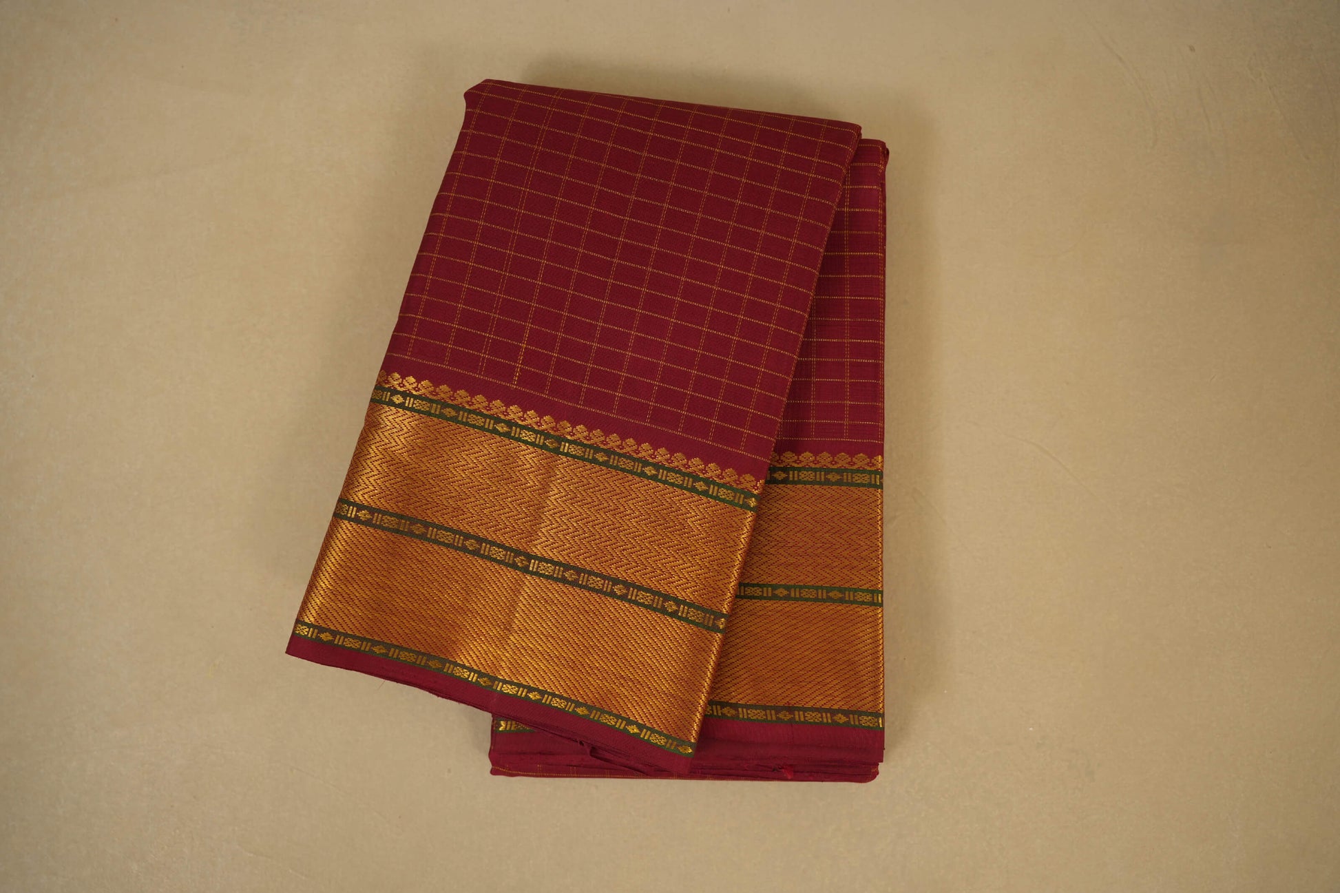Maroon zari checks Kanjivaram Silk Saree