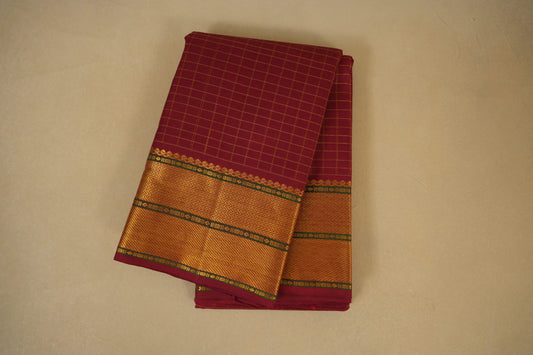 Maroon zari checks Kanjivaram Silk Saree