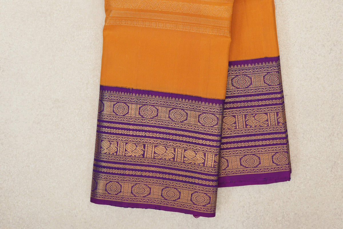 Mustard Orange Vintage Kanjivaram Silk Saree border zoom
