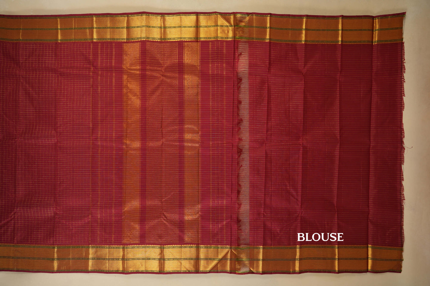 Maroon zari checks Kanjivaram Silk Saree blouse