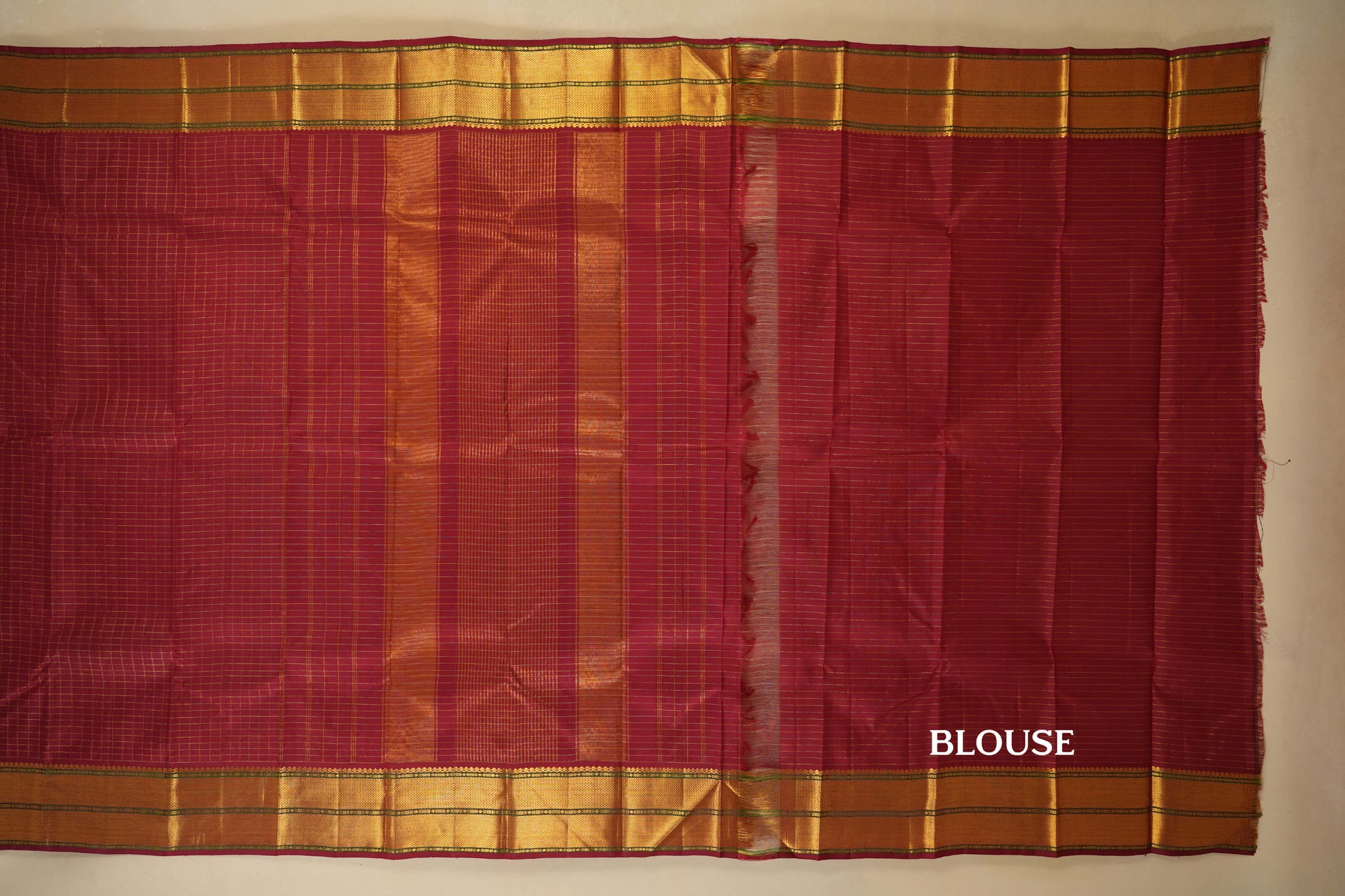 Maroon zari checks Kanjivaram Silk Saree blouse