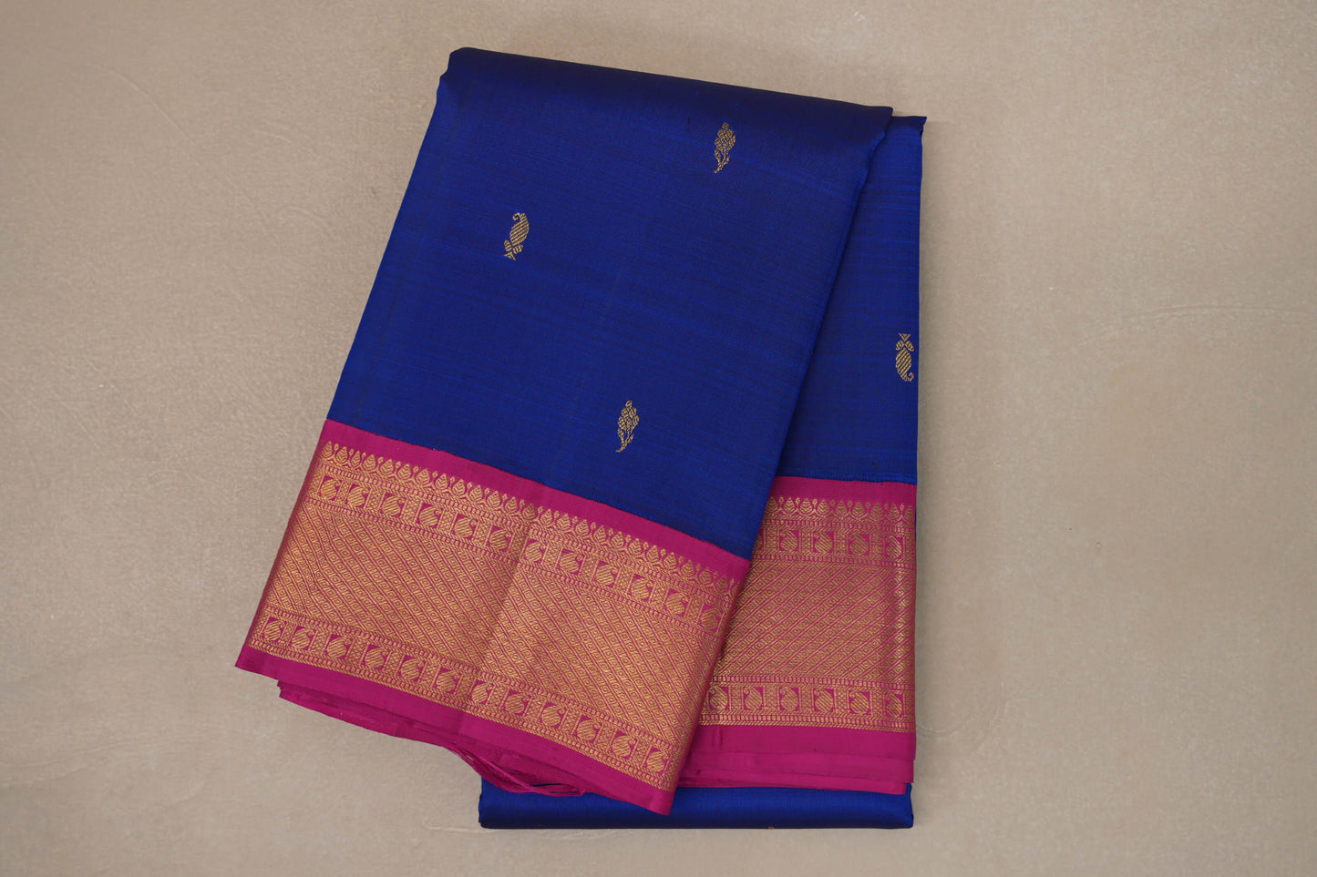 Royal Blue with Bright Pink Borders Vintage Kanjivaram Silk Saree SS9191
