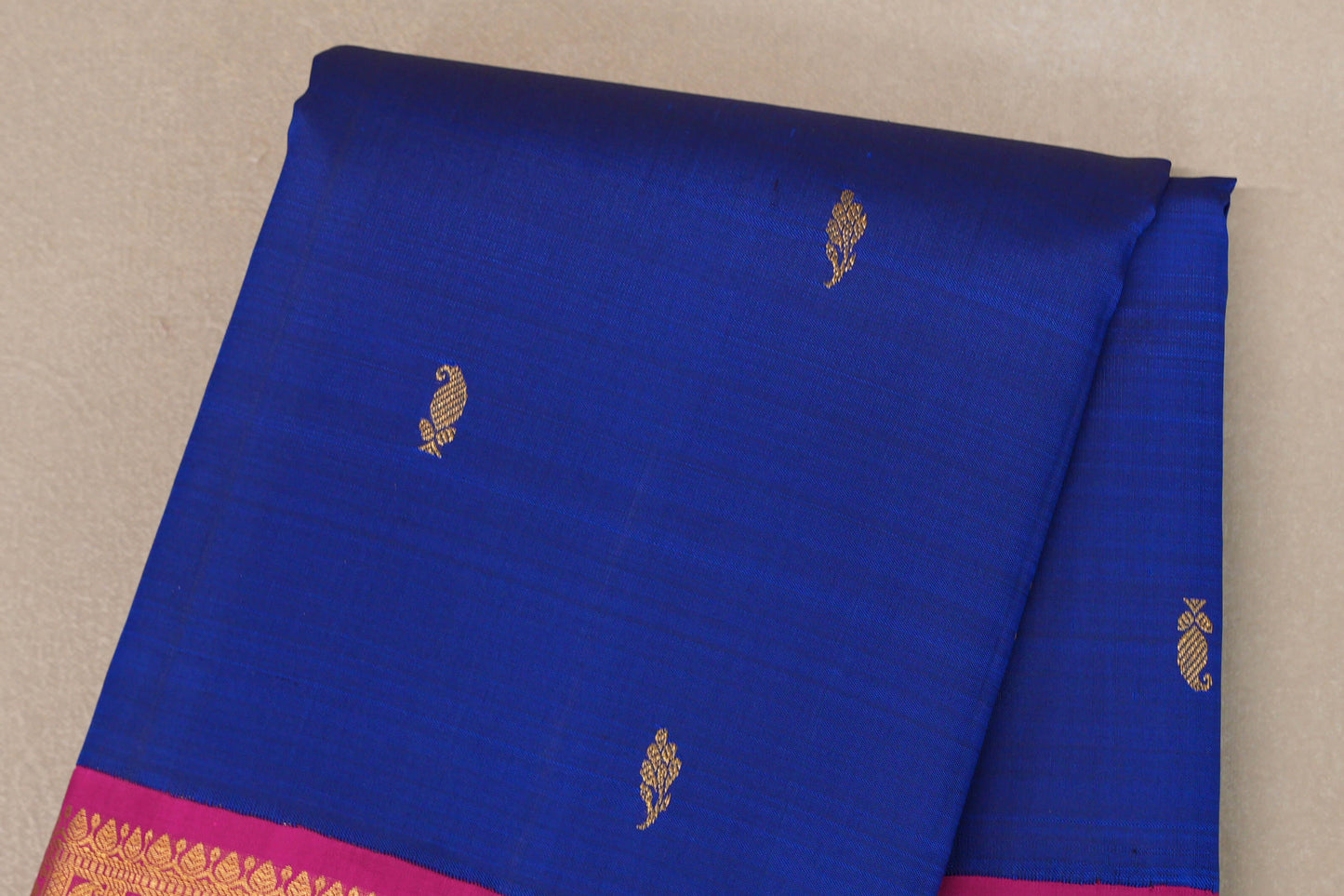 Royal Blue with Bright Pink Borders Vintage Kanjivaram Silk Saree SS9191