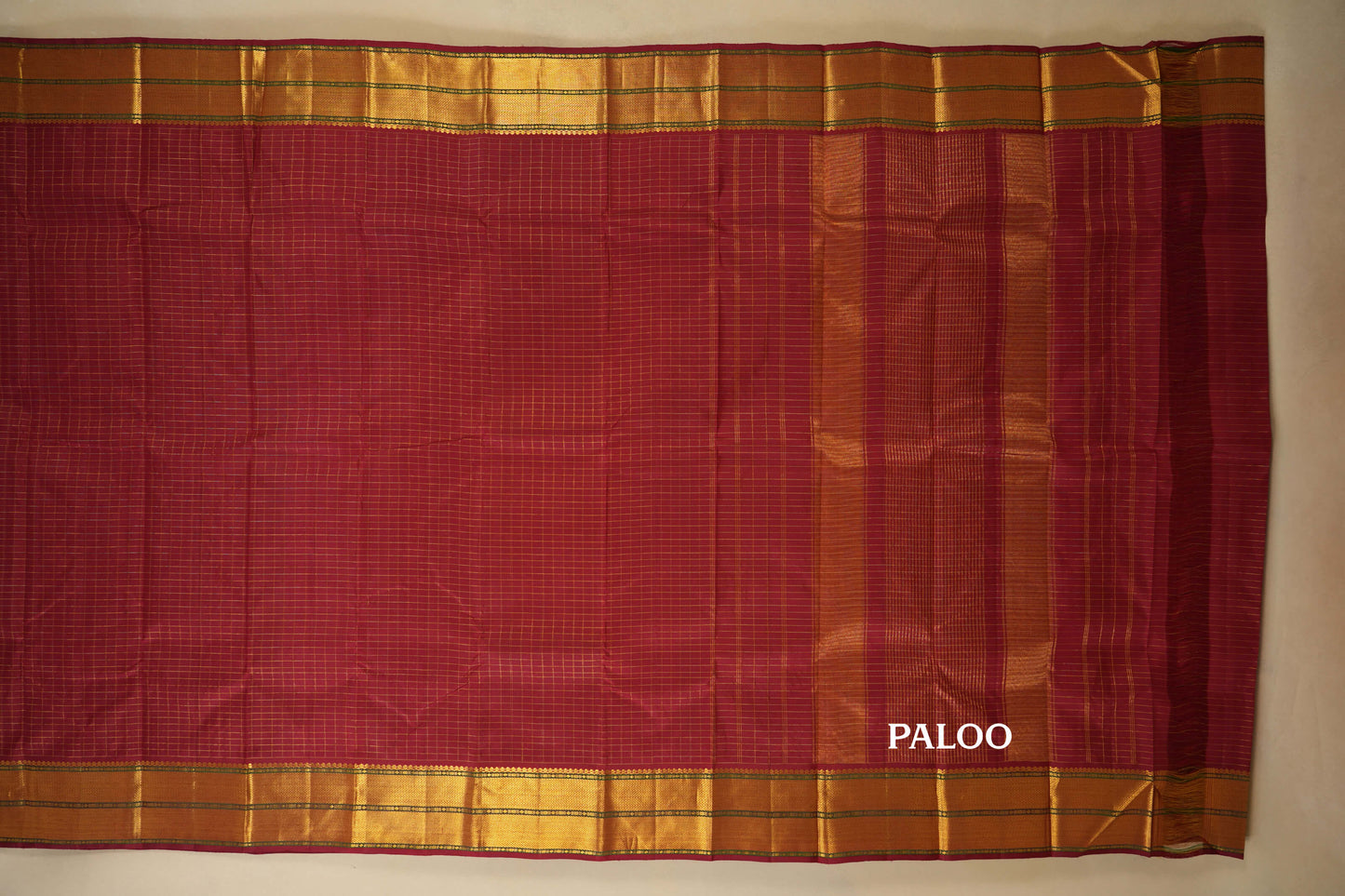 Maroon zari checks Kanjivaram Silk Saree paloo