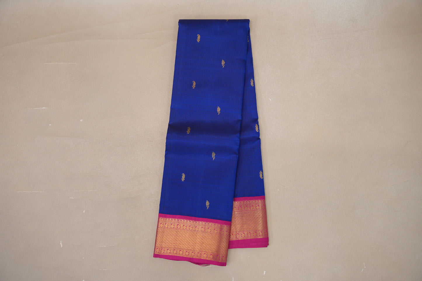 Royal Blue with Bright Pink Borders Vintage Kanjivaram Silk Saree SS9191