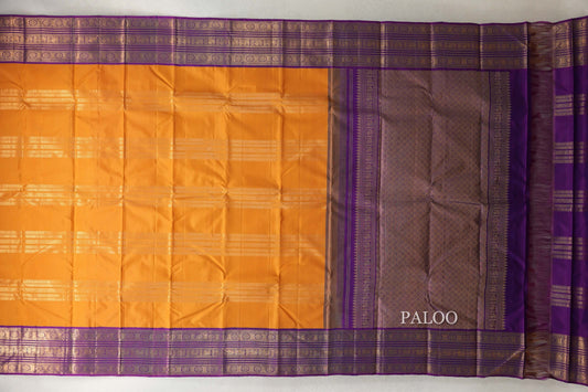 Mustard Orange Vintage Kanjivaram Silk Saree paloo