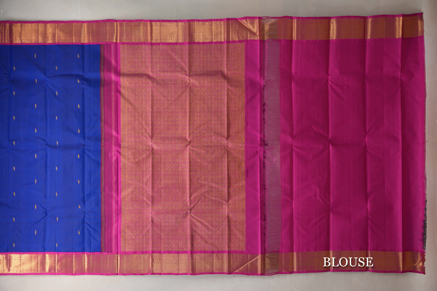 Royal Blue with Bright Pink Borders Vintage Kanjivaram Silk Saree SS9191