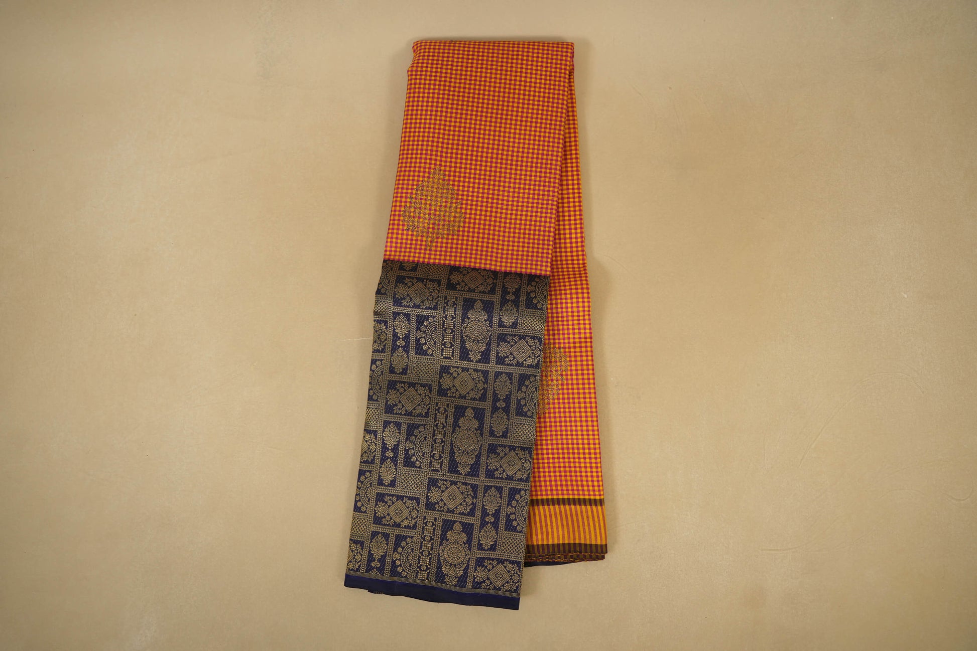 Multi Color Checks with Navy Blue Borders Kanjivaram Silk Saree online