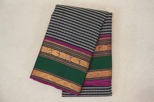 folded Black with Silver Grey Vintage Kanjivaram Silk Saree 