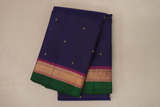 Deep Blue with Deep Magenta Borders Vintage Kanjivaram Silk Saree