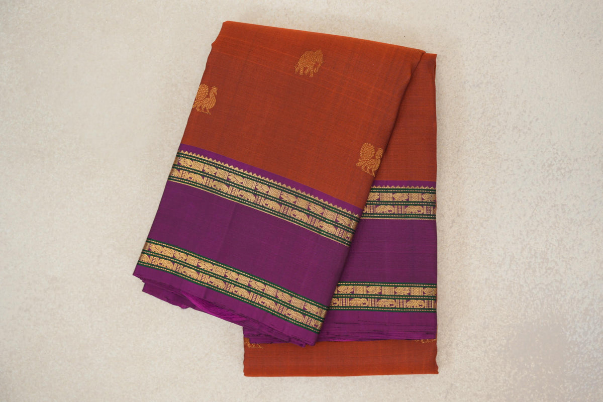 folded Rust Orange Vintage Kanjivaram Silk Saree