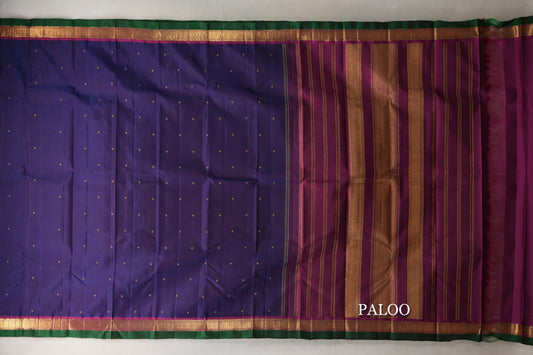 Deep Blue with Deep Magenta Borders Vintage Kanjivaram Silk Saree paloo