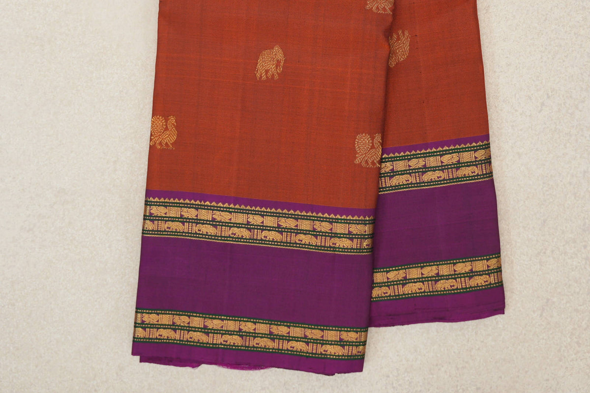 Rust Orange Vintage Kanjivaram Silk Saree  border