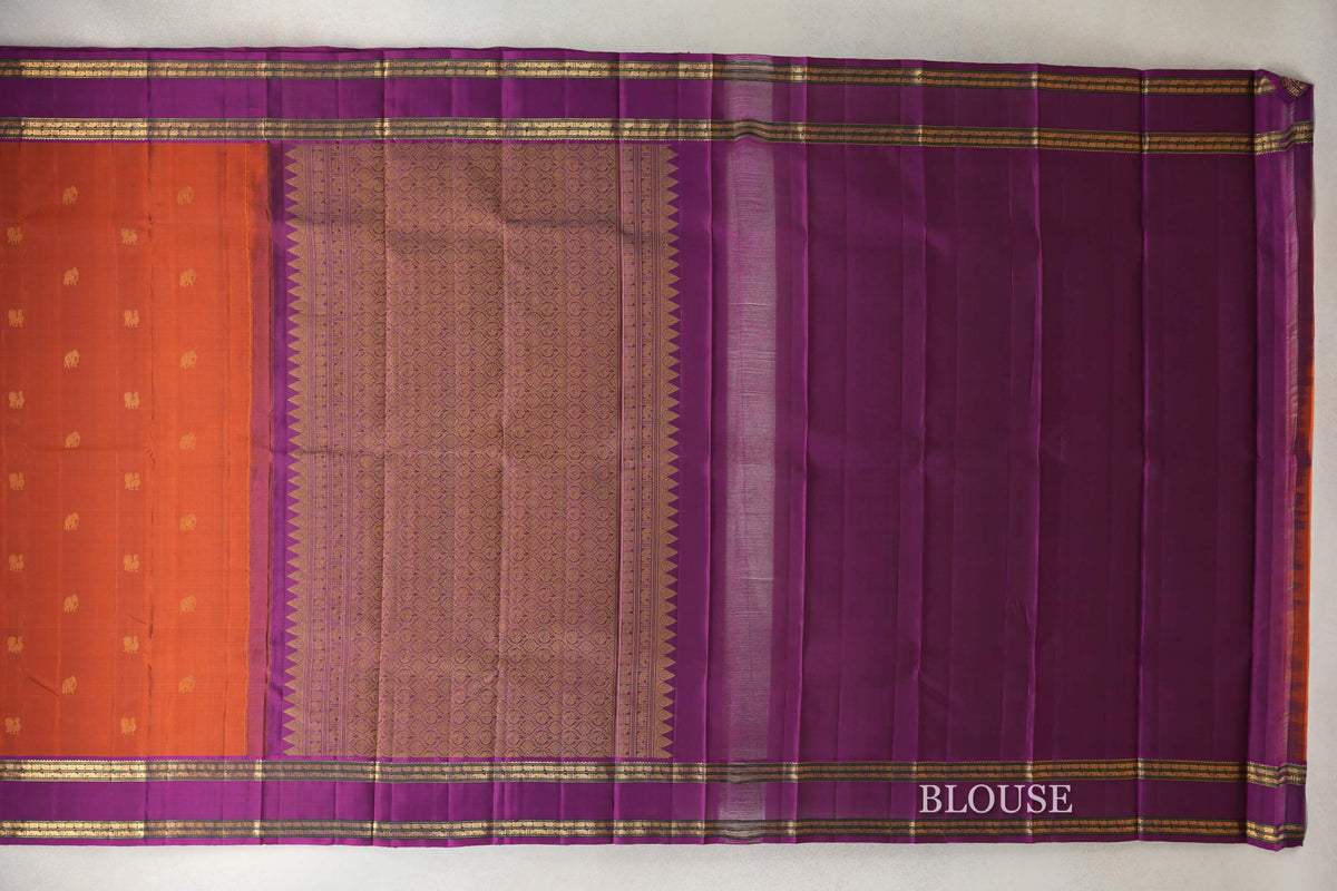 Rust Orange Vintage Kanjivaram Silk Saree blouse