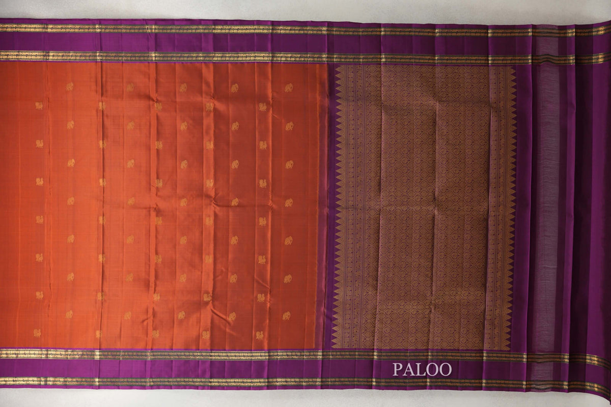 Rust Orange Vintage Kanjivaram Silk Saree paloo